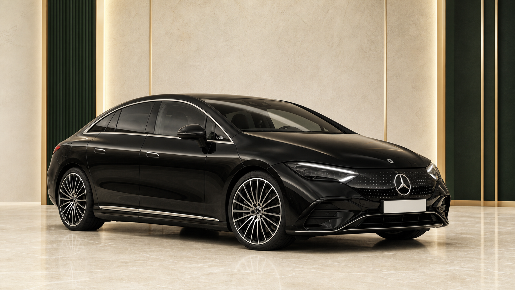Stylised black Mercedes-Benz EQE chauffeur saloon