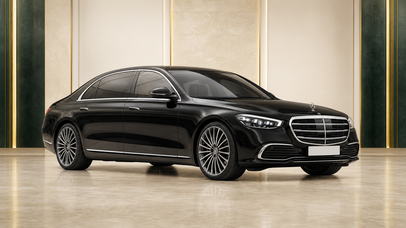Stylised black Mercedes-Benz S-Class W223 chauffeur saloon