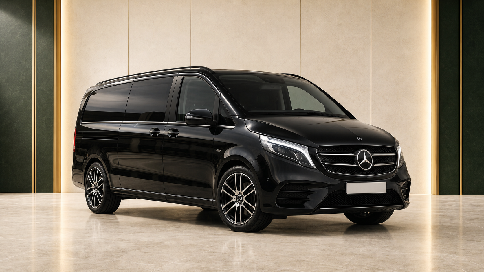 Stylised black Mercedes-Benz V-Class chauffeur vehicle